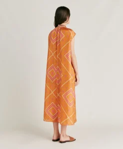 Sale Robe Scilla En Haboutai De Soie - Orange/Fuchsia Femmes Vêtements