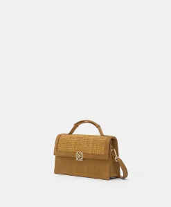 Sale Sac Bandouliere Sophie En Cuir Lame Et Raphia - Caramel Femmes Sacs Et Pochettes