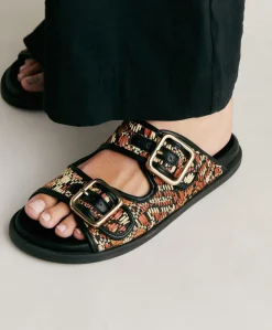 Clearance Sandales Chamorro Avec Tissage - Noir Multicolore Femmes Chaussures