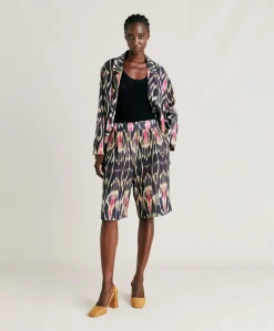 Outlet Short Nina En Lin Viscose - Bleu Multicolore Femmes Costumes Et Costumes