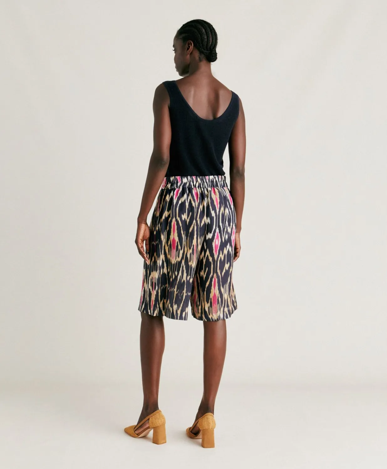 Outlet Short Nina En Lin Viscose - Bleu Multicolore Femmes Costumes Et Costumes