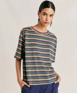 Clearance Thirt Iora En Jersey Lurex Raye - Vert Multicolore Femmes T-Shirts Et Hauts