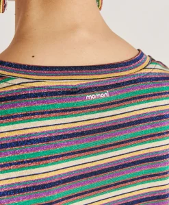 Clearance Thirt Iora En Jersey Lurex Raye - Vert Multicolore Femmes T-Shirts Et Hauts