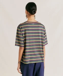 Clearance Thirt Iora En Jersey Lurex Raye - Vert Multicolore Femmes T-Shirts Et Hauts