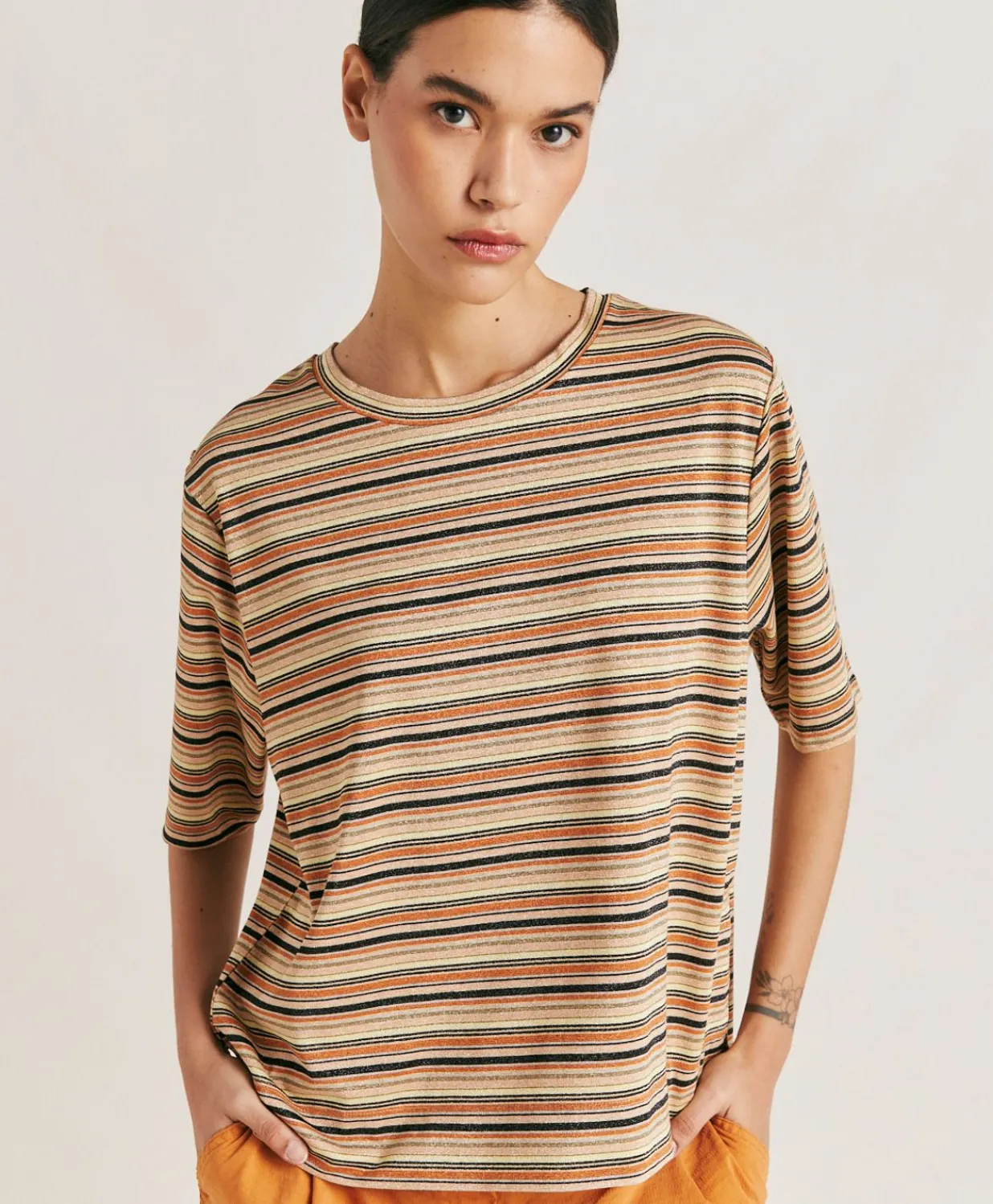 Clearance Thirty Iora En Jersey Lurex Raye - Rouille Multicolore Femmes T-Shirts Et Hauts