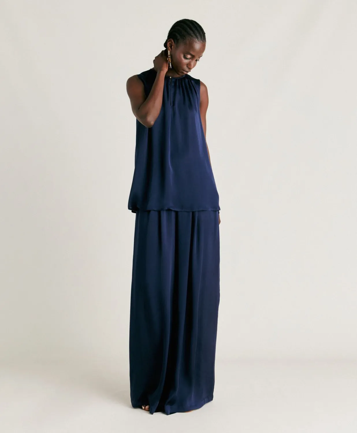 New Top Cris En Soie Unie - Bleu Nuit Femmes T-Shirts Et Hauts