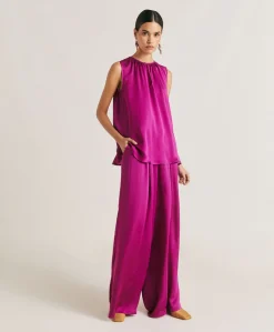 Hot Top Cris En Soie Unie - Cyclamen Femmes T-Shirts Et Hauts