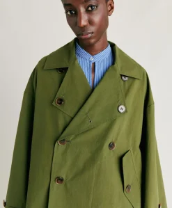 Best Trench-Coat En Coton Gazania - Vert Femmes Trenchs Et Manteaux