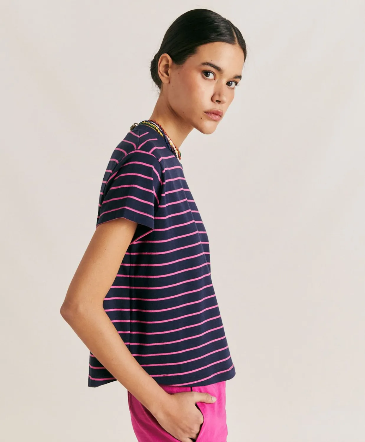 Clearance T-Shirt En Jersey Raye Lottie - Fuchsia/Bleu Femmes T-Shirts Et Hauts