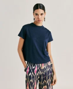 Outlet Tshirt Jersey En Lin Lottie - Bleu Nuit Femmes T-Shirts Et Hauts