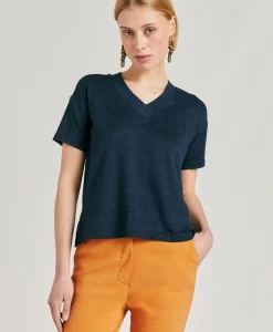Sale T-Shirt Nancy En Jersey Lin - Bleu Nuit Femmes T-Shirts Et Hauts