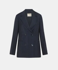 Outlet Veste Clair En Viscose De Lin Elegante - Bleu Nuit Femmes Costumes Et Costumes