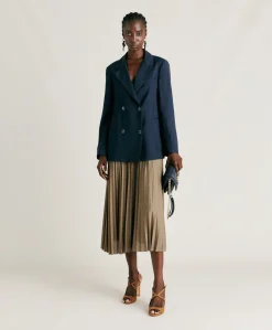 Outlet Veste Clair En Viscose De Lin Elegante - Bleu Nuit Femmes Costumes Et Costumes