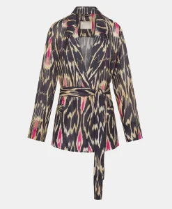 Sale Veste Cristal En Lin Viscose - Bleu Multicolore Femmes Costumes Et Costumes
