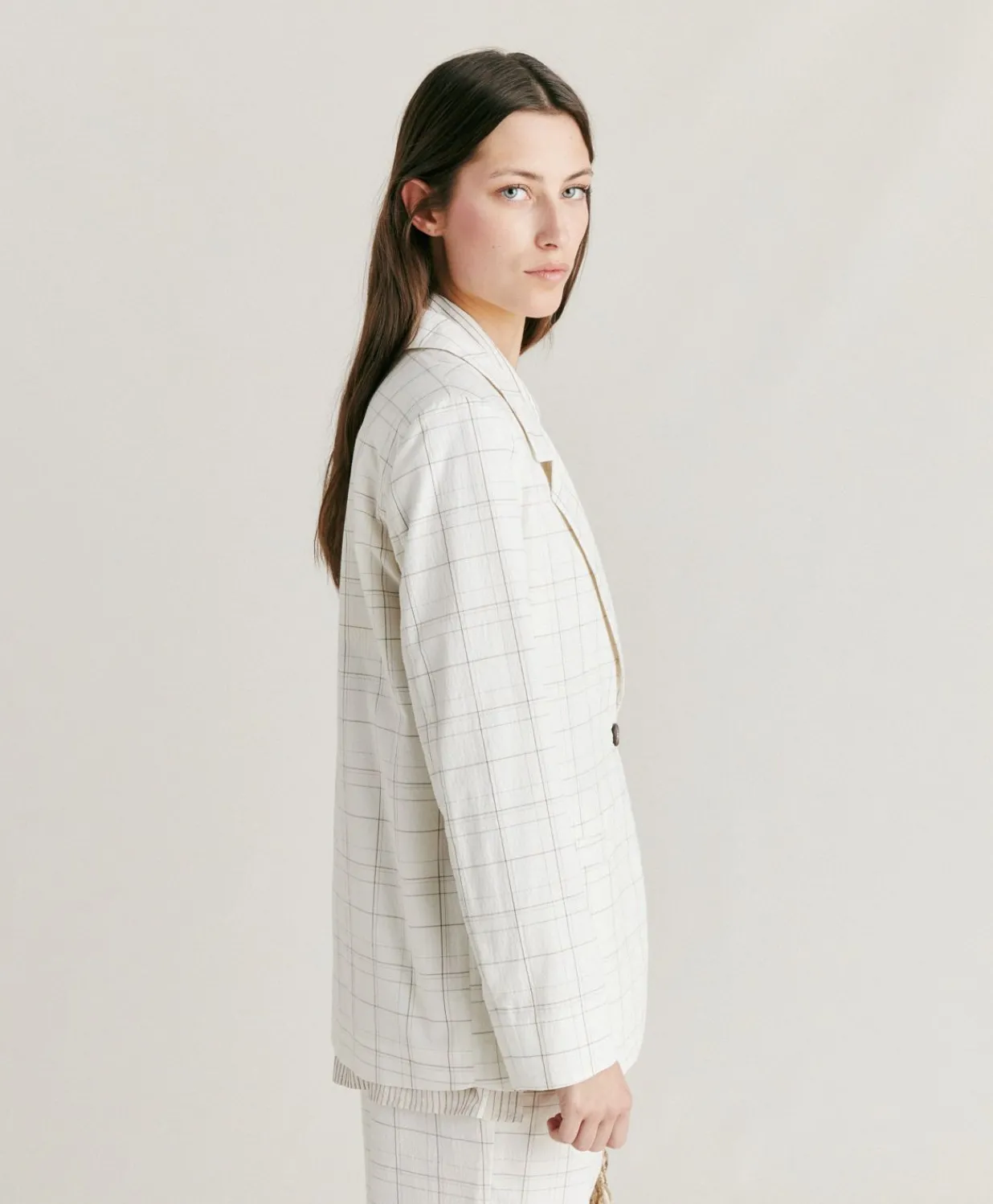 Veste Dayton Check Seersucker - Creme/Boue Femmes Costumes Et Costumes
