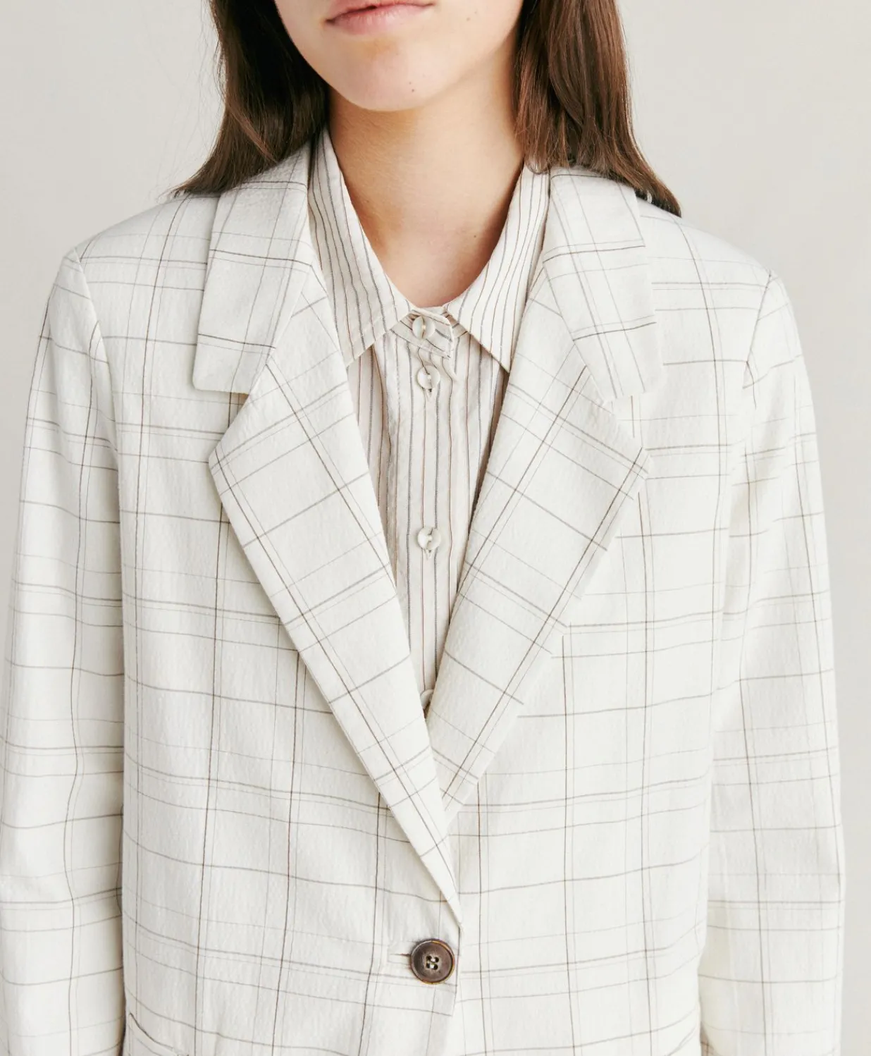 Veste Dayton Check Seersucker - Creme/Boue Femmes Costumes Et Costumes