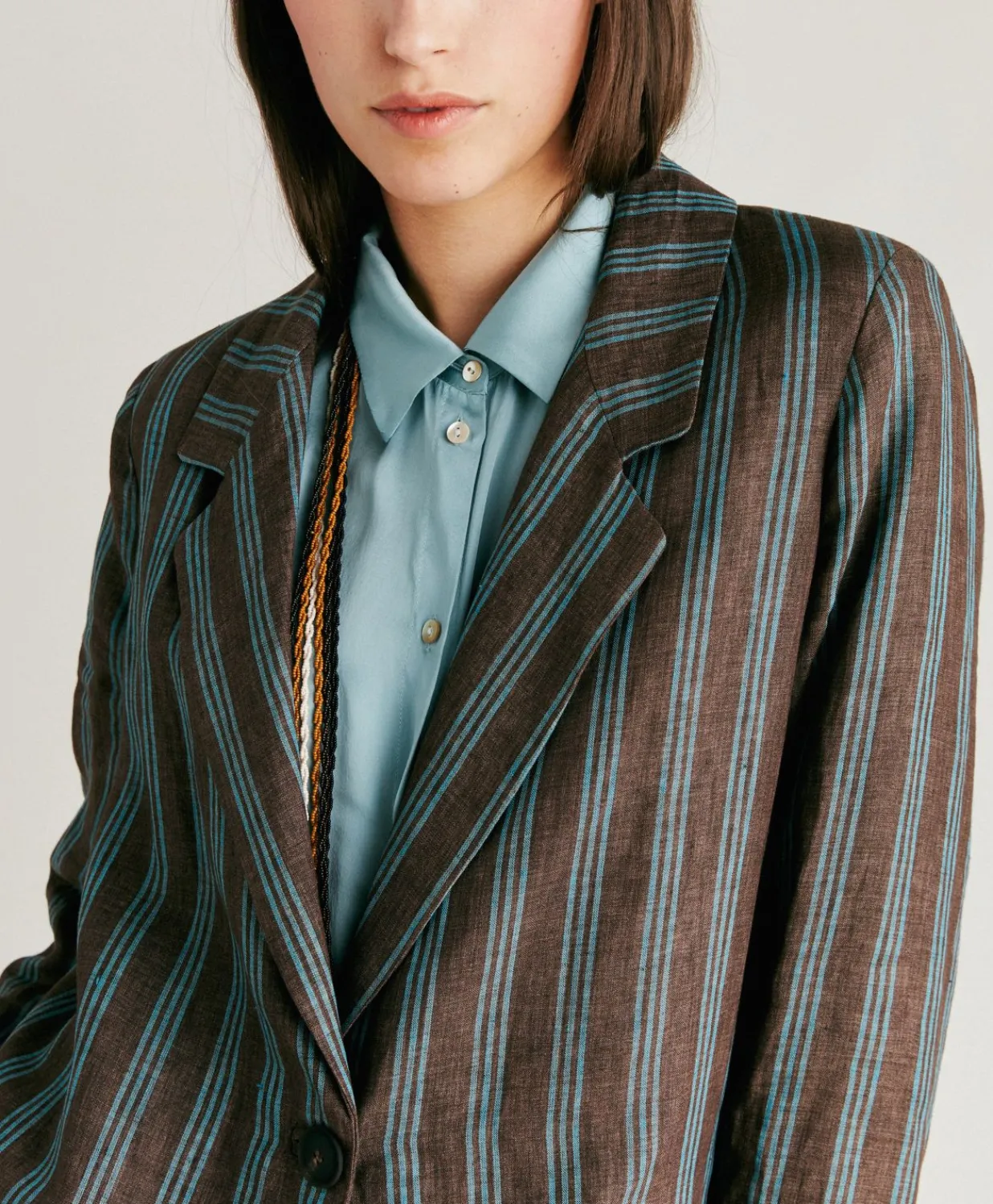 Discount Veste En Lin Raye Dayton - Marron/Aqua Femmes Costumes Et Costumes