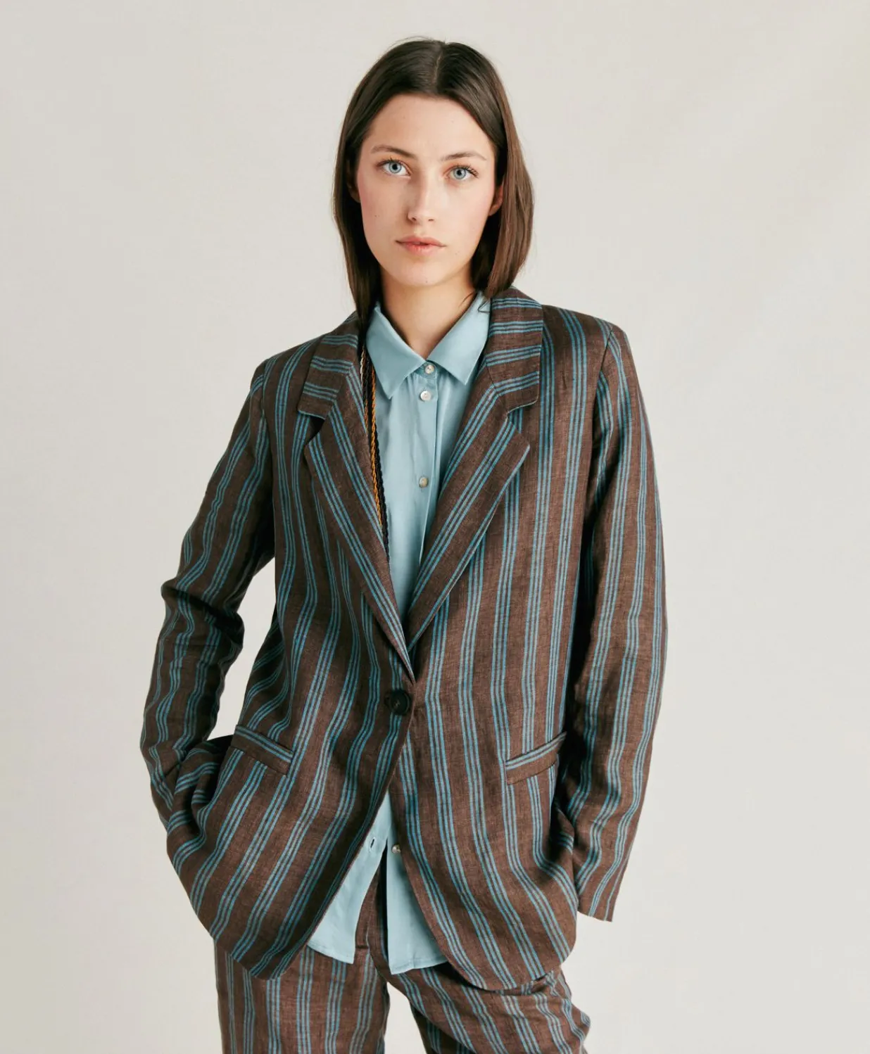Discount Veste En Lin Raye Dayton - Marron/Aqua Femmes Costumes Et Costumes